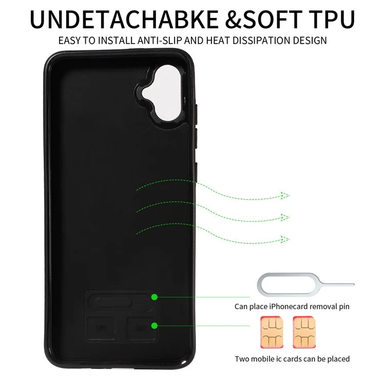 004 For Samsung Galaxy A05 4G Case Leather Coated TPU Phone Cover Kickstand Ring Holder