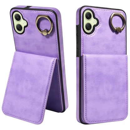 004 For Samsung Galaxy A05 4G Case Leather Coated TPU Phone Cover Kickstand Ring Holder