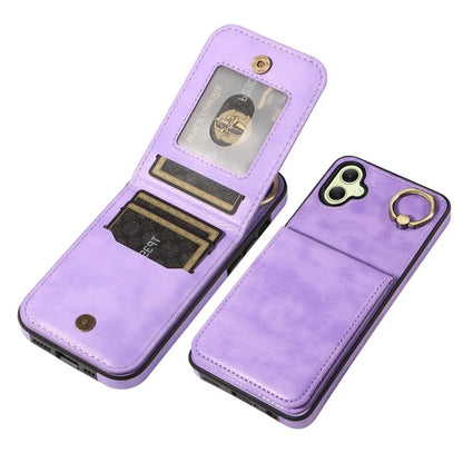 004 For Samsung Galaxy A05 4G Case Leather Coated TPU Phone Cover Kickstand Ring Holder