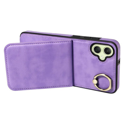 004 For Samsung Galaxy A05 4G Case Leather Coated TPU Phone Cover Kickstand Ring Holder