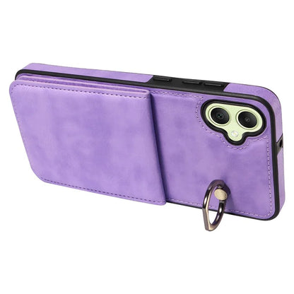 004 For Samsung Galaxy A05 4G Case Leather Coated TPU Phone Cover Kickstand Ring Holder