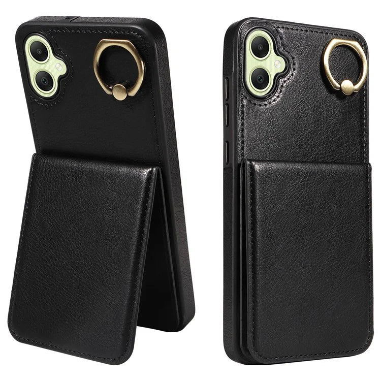 004 For Samsung Galaxy A05 4G Case Leather Coated TPU Phone Cover Kickstand Ring Holder