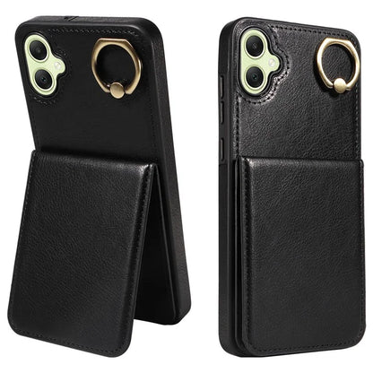 004 For Samsung Galaxy A05 4G Case Leather Coated TPU Phone Cover Kickstand Ring Holder