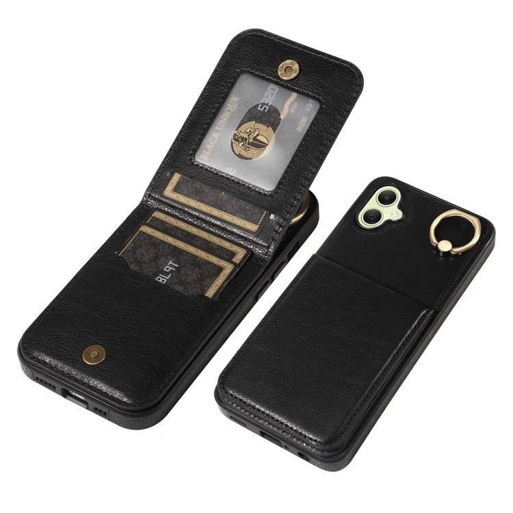 004 For Samsung Galaxy A05 4G Case Leather Coated TPU Phone Cover Kickstand Ring Holder