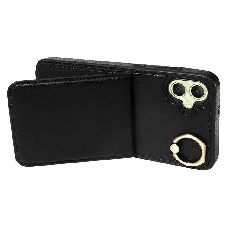 004 For Samsung Galaxy A05 4G Case Leather Coated TPU Phone Cover Kickstand Ring Holder