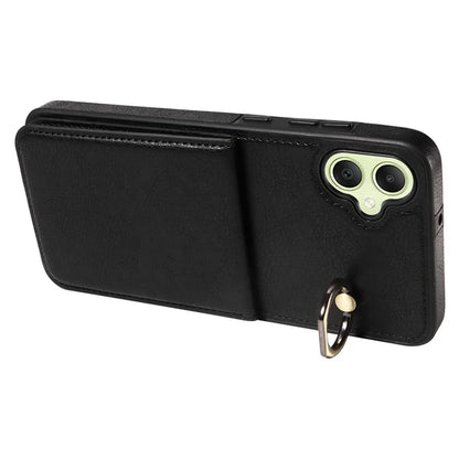 004 For Samsung Galaxy A05 4G Case Leather Coated TPU Phone Cover Kickstand Ring Holder