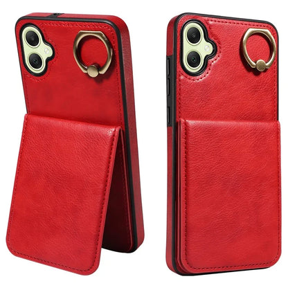 004 For Samsung Galaxy A05 4G Case Leather Coated TPU Phone Cover Kickstand Ring Holder