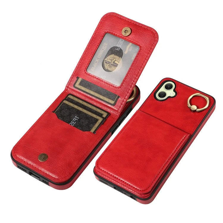 004 For Samsung Galaxy A05 4G Case Leather Coated TPU Phone Cover Kickstand Ring Holder