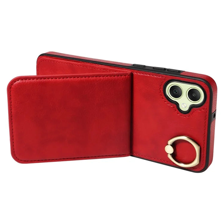 004 For Samsung Galaxy A05 4G Case Leather Coated TPU Phone Cover Kickstand Ring Holder