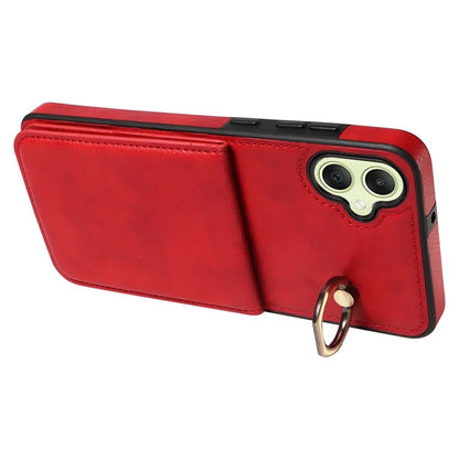 004 For Samsung Galaxy A05 4G Case Leather Coated TPU Phone Cover Kickstand Ring Holder