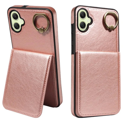 004 For Samsung Galaxy A05 4G Case Leather Coated TPU Phone Cover Kickstand Ring Holder