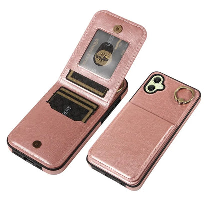 004 For Samsung Galaxy A05 4G Case Leather Coated TPU Phone Cover Kickstand Ring Holder