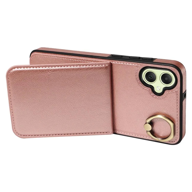 004 For Samsung Galaxy A05 4G Case Leather Coated TPU Phone Cover Kickstand Ring Holder