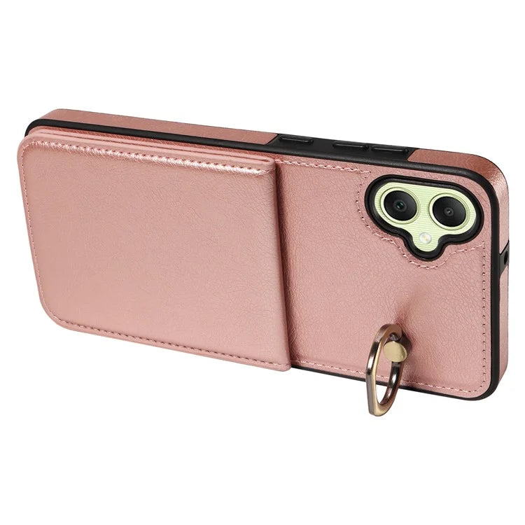 004 For Samsung Galaxy A05 4G Case Leather Coated TPU Phone Cover Kickstand Ring Holder