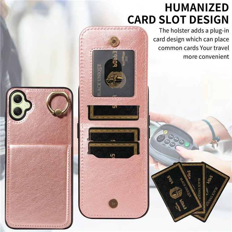 004 For Samsung Galaxy A05 4G Case Leather Coated TPU Phone Cover Kickstand Ring Holder