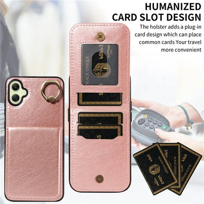 004 For Samsung Galaxy A05 4G Case Leather Coated TPU Phone Cover Kickstand Ring Holder