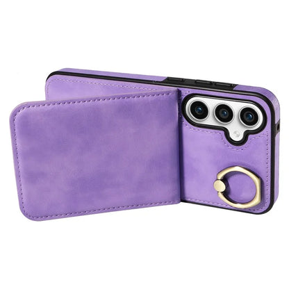 004 For Samsung Galaxy S23 FE Case Finger Grip Ring PU Leather Back Cover Card Holder