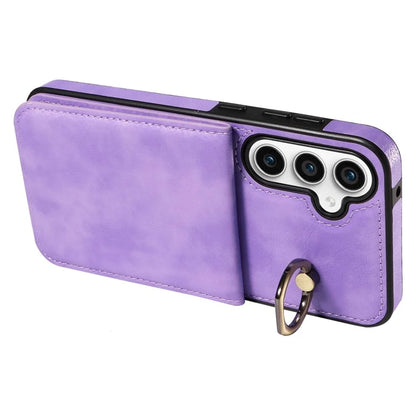 004 For Samsung Galaxy S23 FE Case Finger Grip Ring PU Leather Back Cover Card Holder