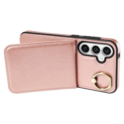 004 For Samsung Galaxy S23 FE Case Finger Grip Ring PU Leather Back Cover Card Holder