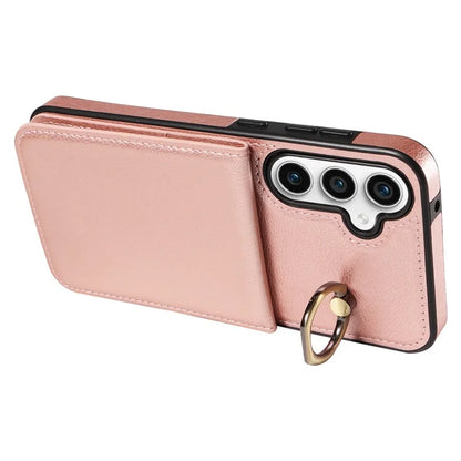004 For Samsung Galaxy S23 FE Case Finger Grip Ring PU Leather Back Cover Card Holder