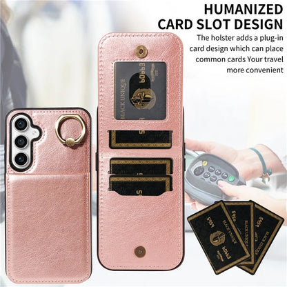 004 For Samsung Galaxy S23 FE Case Finger Grip Ring PU Leather Back Cover Card Holder