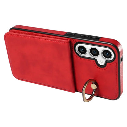 004 For Samsung Galaxy S23 FE Case Finger Grip Ring PU Leather Back Cover Card Holder
