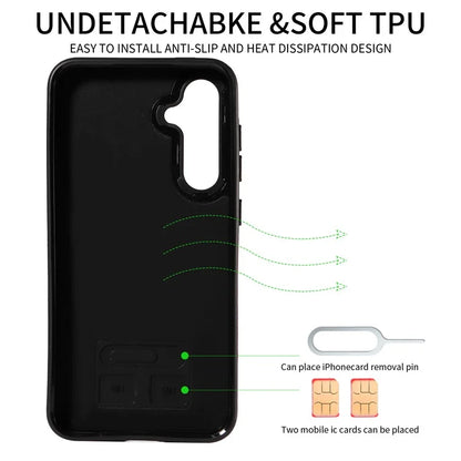 004 For Samsung Galaxy S23 FE Case Finger Grip Ring PU Leather Back Cover Card Holder