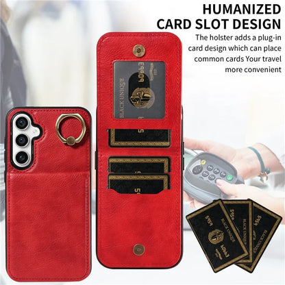 004 For Samsung Galaxy S23 FE Case Finger Grip Ring PU Leather Back Cover Card Holder