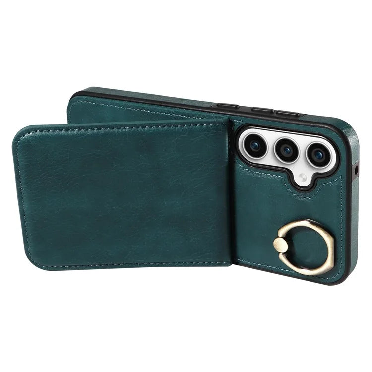 004 For Samsung Galaxy S23 FE Case Finger Grip Ring PU Leather Back Cover Card Holder