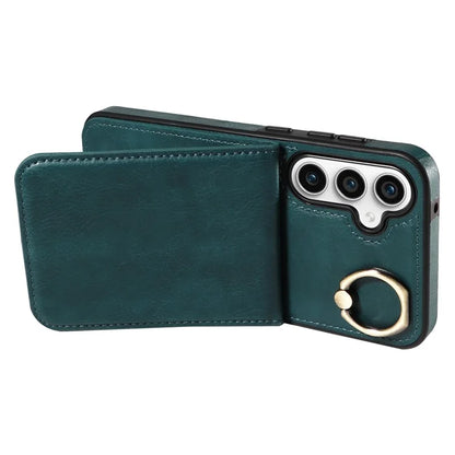 004 For Samsung Galaxy S23 FE Case Finger Grip Ring PU Leather Back Cover Card Holder