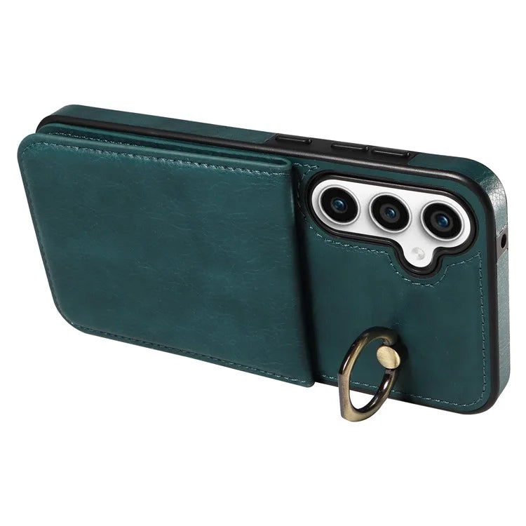 004 For Samsung Galaxy S23 FE Case Finger Grip Ring PU Leather Back Cover Card Holder