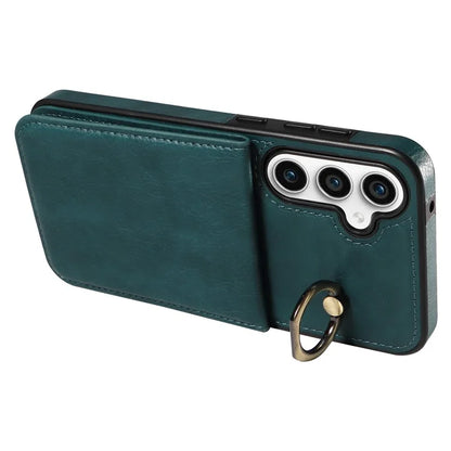 004 For Samsung Galaxy S23 FE Case Finger Grip Ring PU Leather Back Cover Card Holder