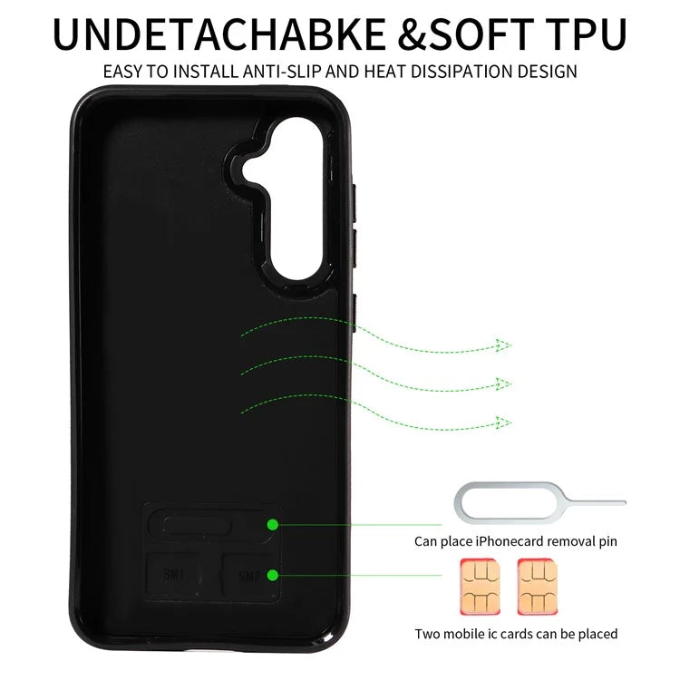 004 For Samsung Galaxy S23 FE Case Finger Grip Ring PU Leather Back Cover Card Holder