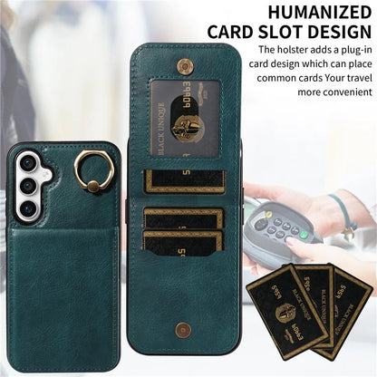004 For Samsung Galaxy S23 FE Case Finger Grip Ring PU Leather Back Cover Card Holder