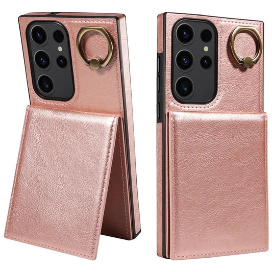 004 For Samsung Galaxy S23 Ultra Case Kickstand Card Holder PU Leather Back Cover Litchi Texture