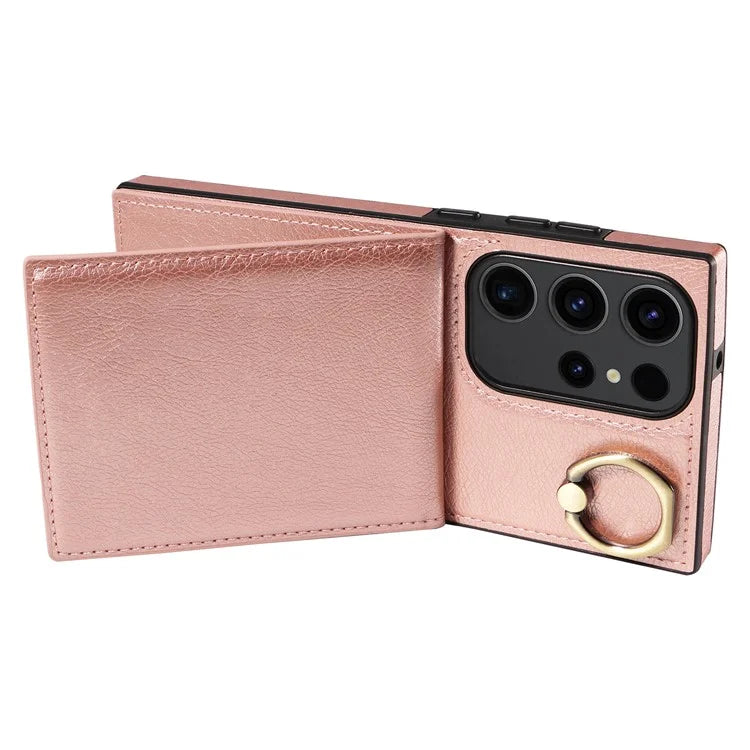 004 For Samsung Galaxy S23 Ultra Case Kickstand Card Holder PU Leather Back Cover Litchi Texture