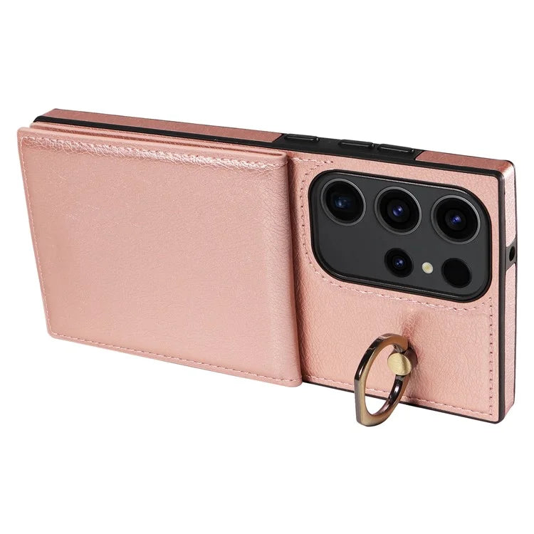 004 For Samsung Galaxy S23 Ultra Case Kickstand Card Holder PU Leather Back Cover Litchi Texture