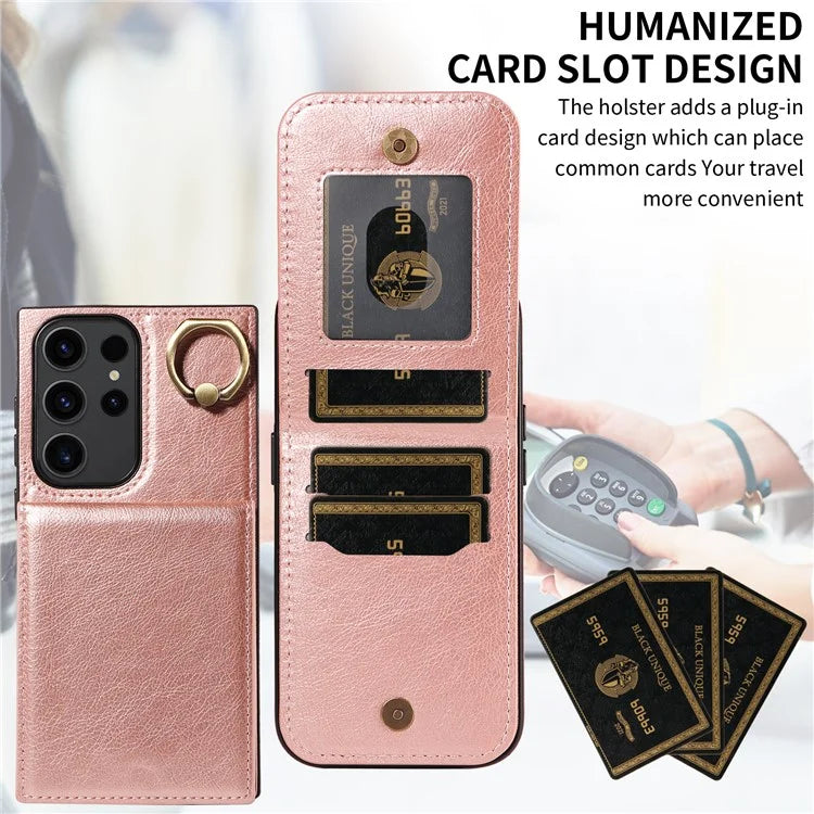 004 For Samsung Galaxy S23 Ultra Case Kickstand Card Holder PU Leather Back Cover Litchi Texture