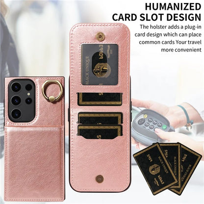 004 For Samsung Galaxy S23 Ultra Case Kickstand Card Holder PU Leather Back Cover Litchi Texture