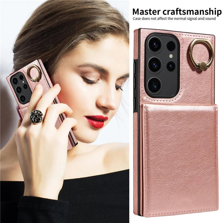 004 For Samsung Galaxy S23 Ultra Case Kickstand Card Holder PU Leather Back Cover Litchi Texture