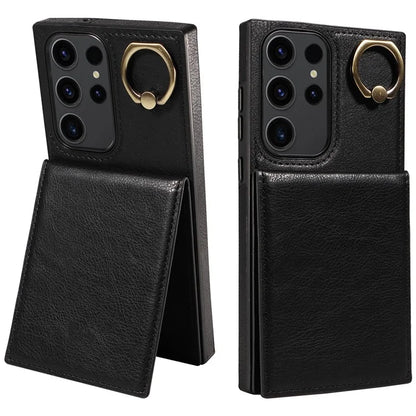 004 For Samsung Galaxy S23 Ultra Case Kickstand Card Holder PU Leather Back Cover Litchi Texture