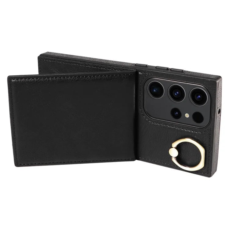 004 For Samsung Galaxy S23 Ultra Case Kickstand Card Holder PU Leather Back Cover Litchi Texture