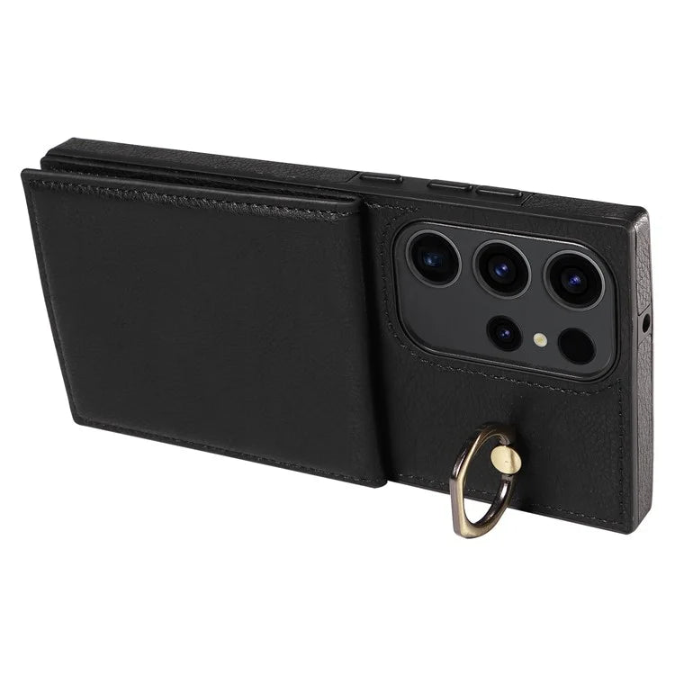 004 For Samsung Galaxy S23 Ultra Case Kickstand Card Holder PU Leather Back Cover Litchi Texture