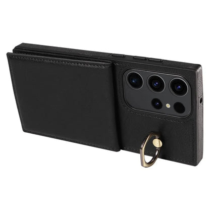 004 For Samsung Galaxy S23 Ultra Case Kickstand Card Holder PU Leather Back Cover Litchi Texture