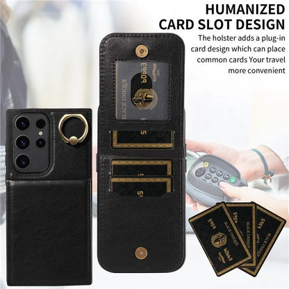 004 For Samsung Galaxy S23 Ultra Case Kickstand Card Holder PU Leather Back Cover Litchi Texture
