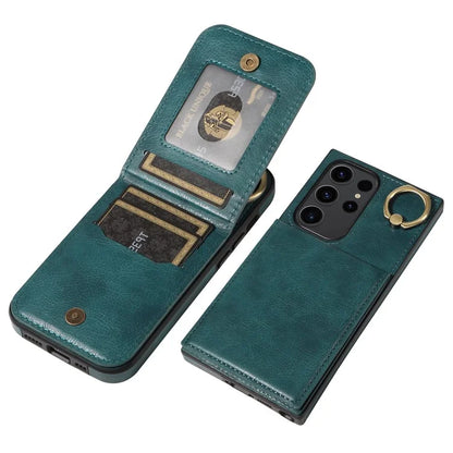 004 For Samsung Galaxy S23 Ultra Case Kickstand Card Holder PU Leather Back Cover Litchi Texture