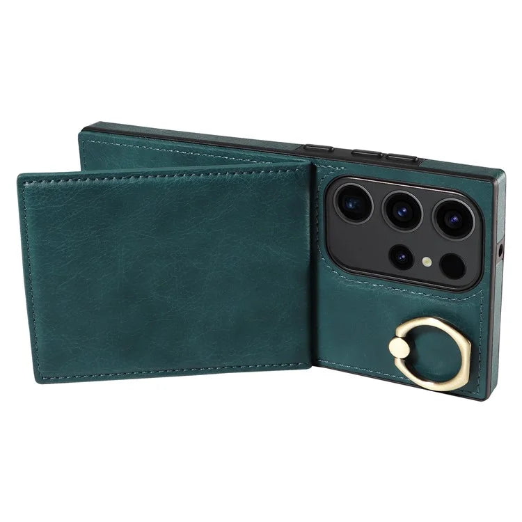 004 For Samsung Galaxy S23 Ultra Case Kickstand Card Holder PU Leather Back Cover Litchi Texture