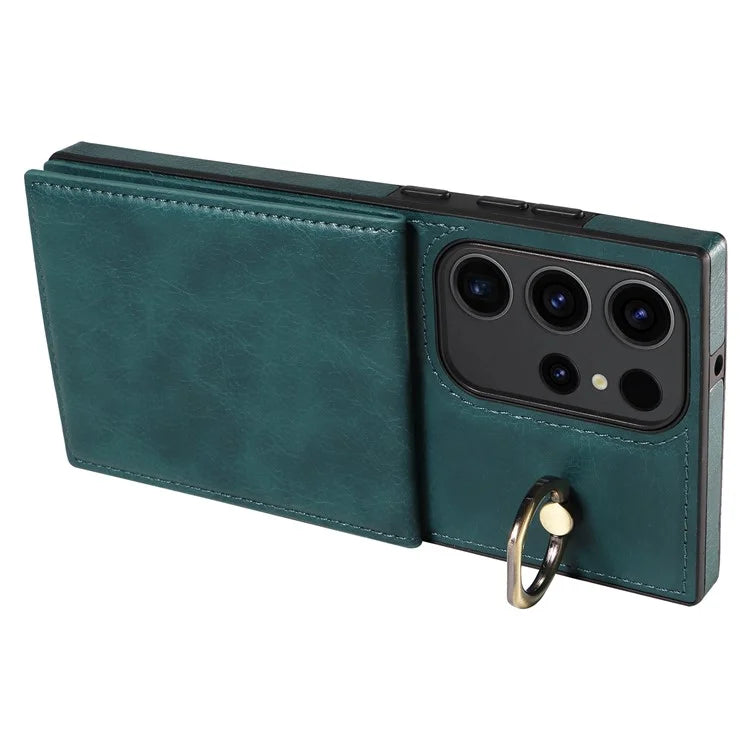 004 For Samsung Galaxy S23 Ultra Case Kickstand Card Holder PU Leather Back Cover Litchi Texture