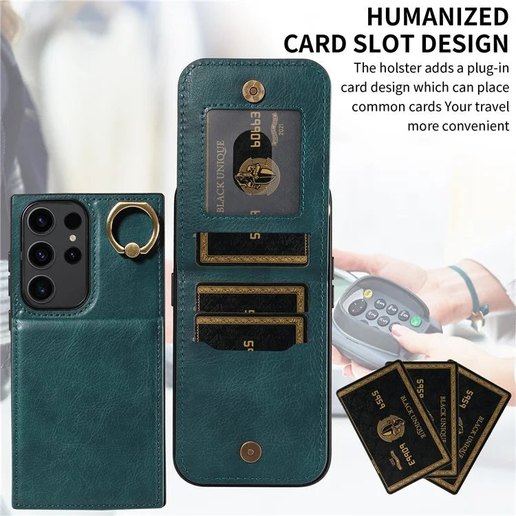 004 For Samsung Galaxy S23 Ultra Case Kickstand Card Holder PU Leather Back Cover Litchi Texture