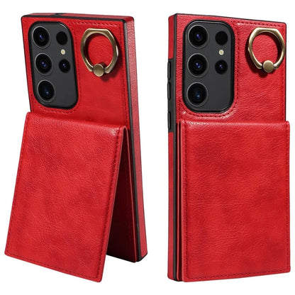 004 For Samsung Galaxy S23 Ultra Case Kickstand Card Holder PU Leather Back Cover Litchi Texture